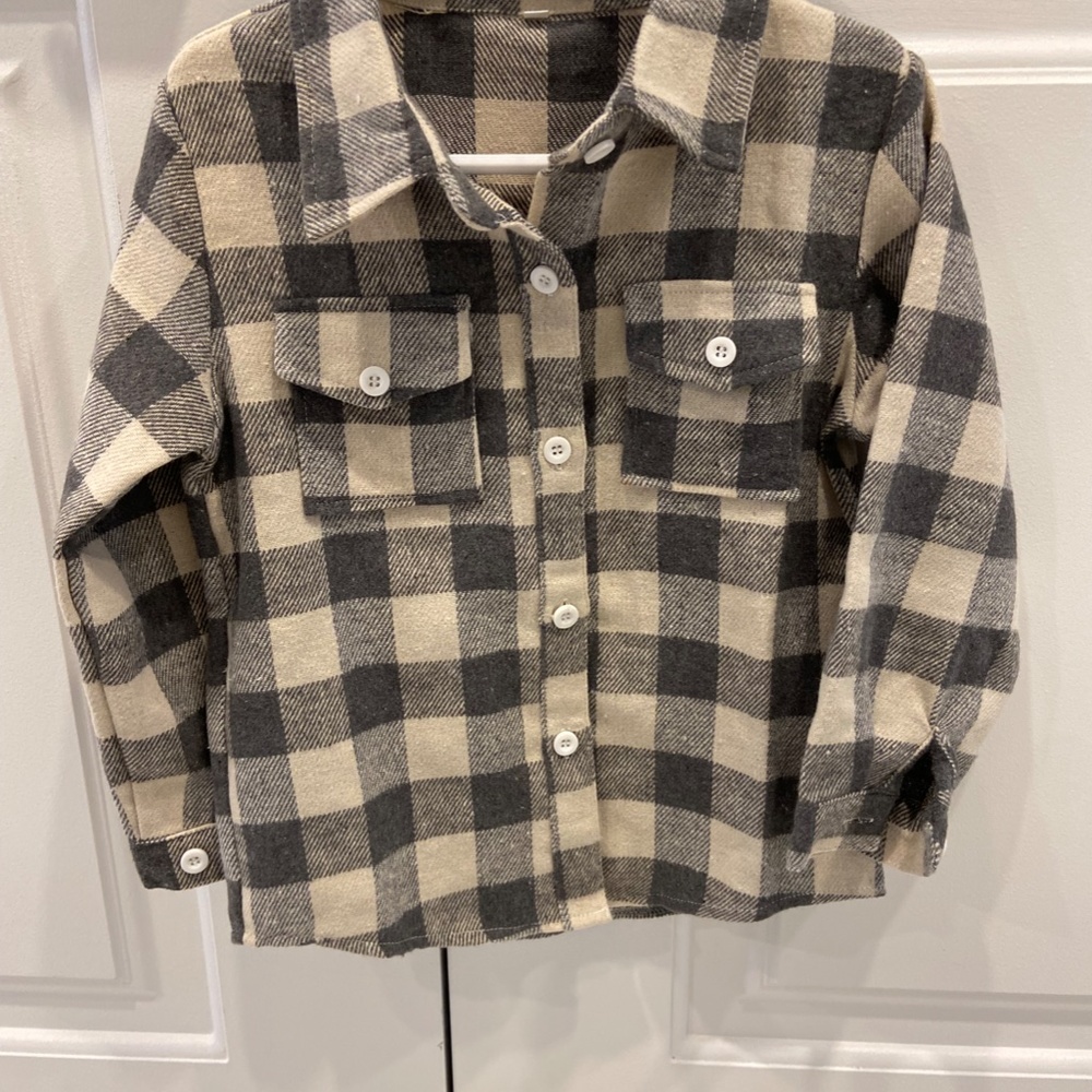 Brand New Grey & White Kids Flannel Shirt 3T